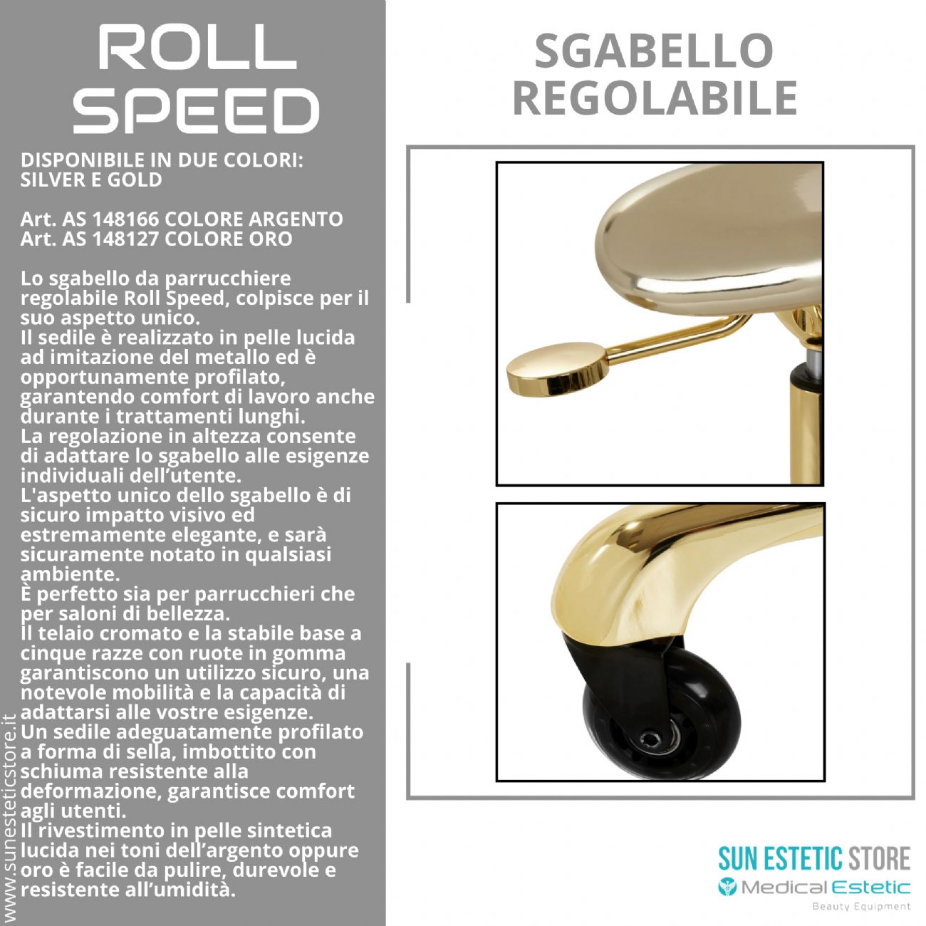 Rool Speed sgabello sagomato regolabile studio estetica parrucchiere tattoo