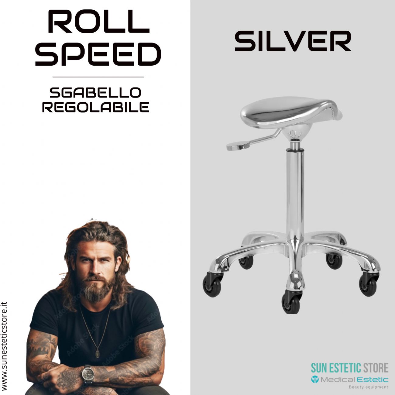 Rool Speed sgabello sagomato regolabile studio estetica parrucchiere tattoo