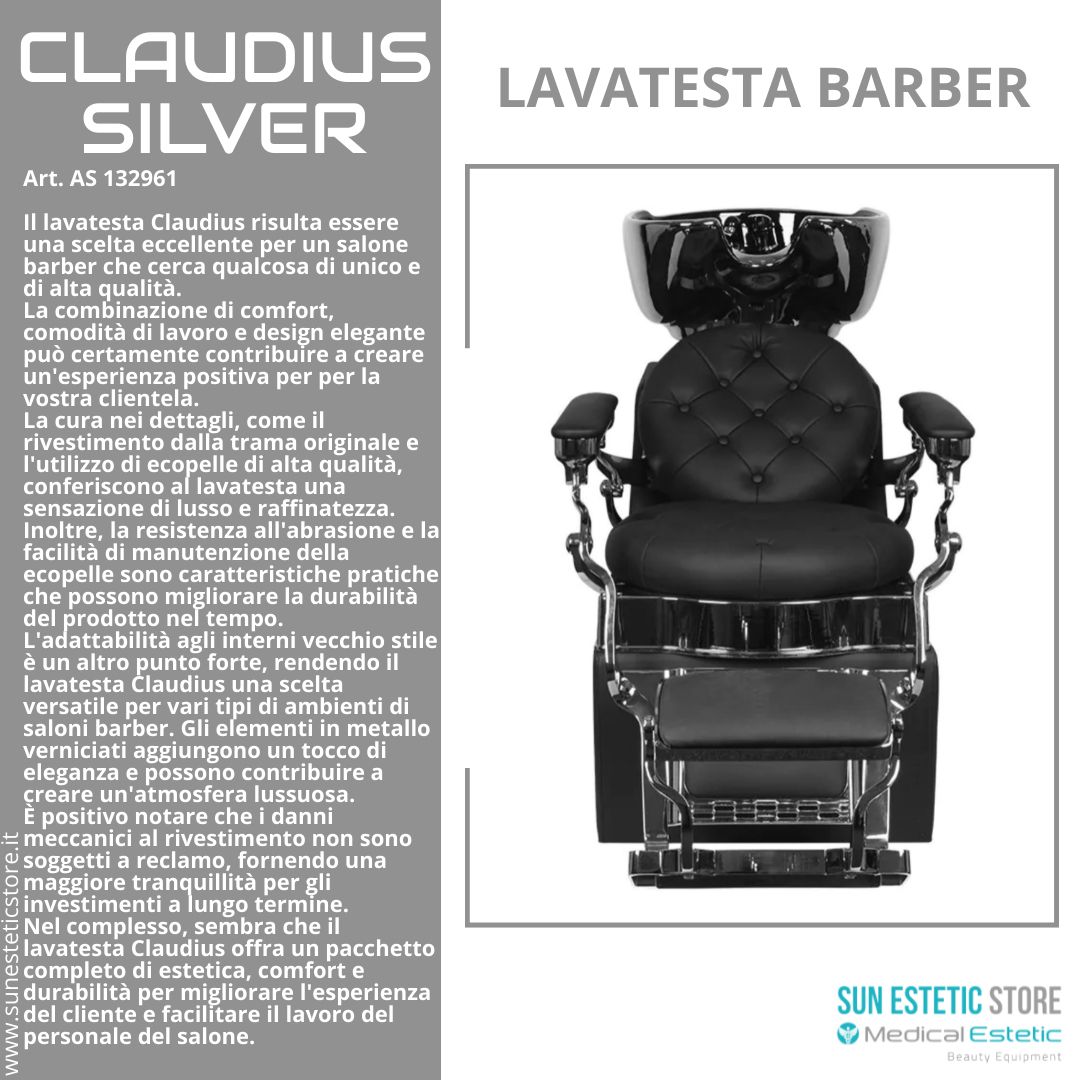 CLAUDIUS SILVER POLTRONA LAVATESTA MASCHILE BARBIERE PARRUCCHIERE BARBER SHOP