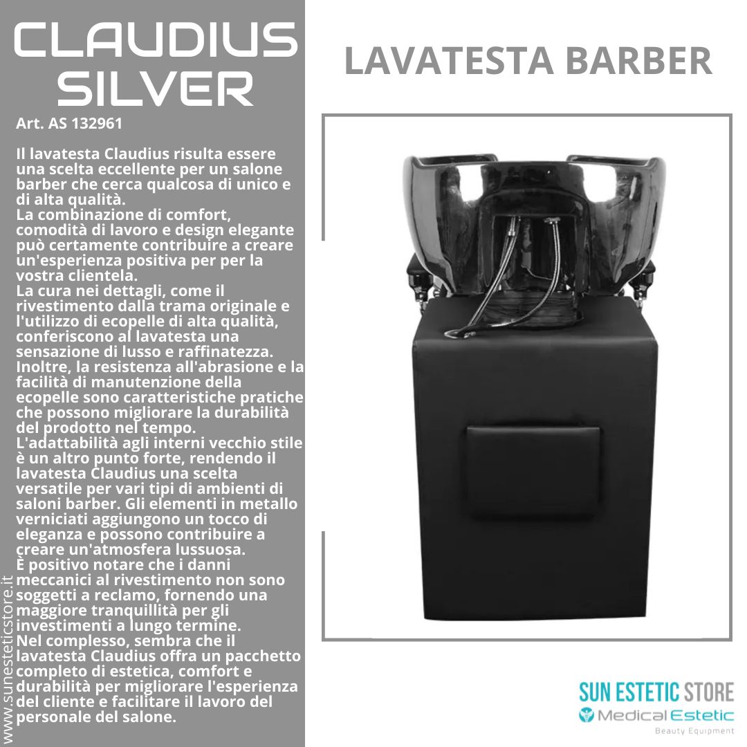 CLAUDIUS SILVER POLTRONA LAVATESTA MASCHILE BARBIERE PARRUCCHIERE BARBER SHOP