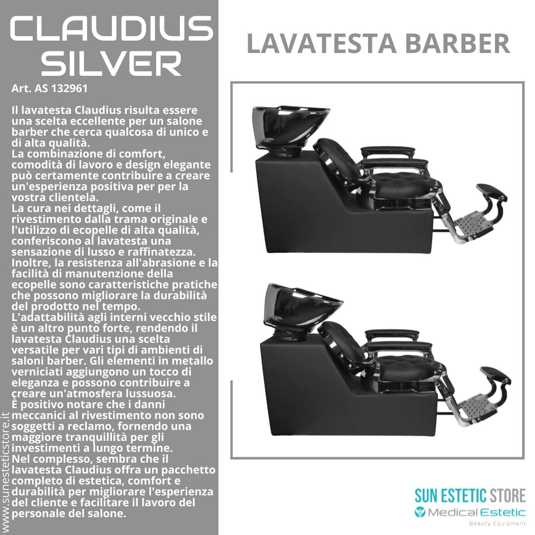 CLAUDIUS SILVER POLTRONA LAVATESTA MASCHILE BARBIERE PARRUCCHIERE BARBER SHOP