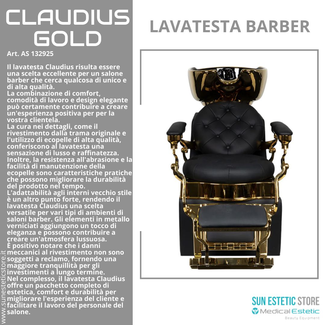 CLAUDIUS GOLD POLTRONA LAVATESTA MASCHILE BARBIERE PARRUCCHIERE BARBER SHOP