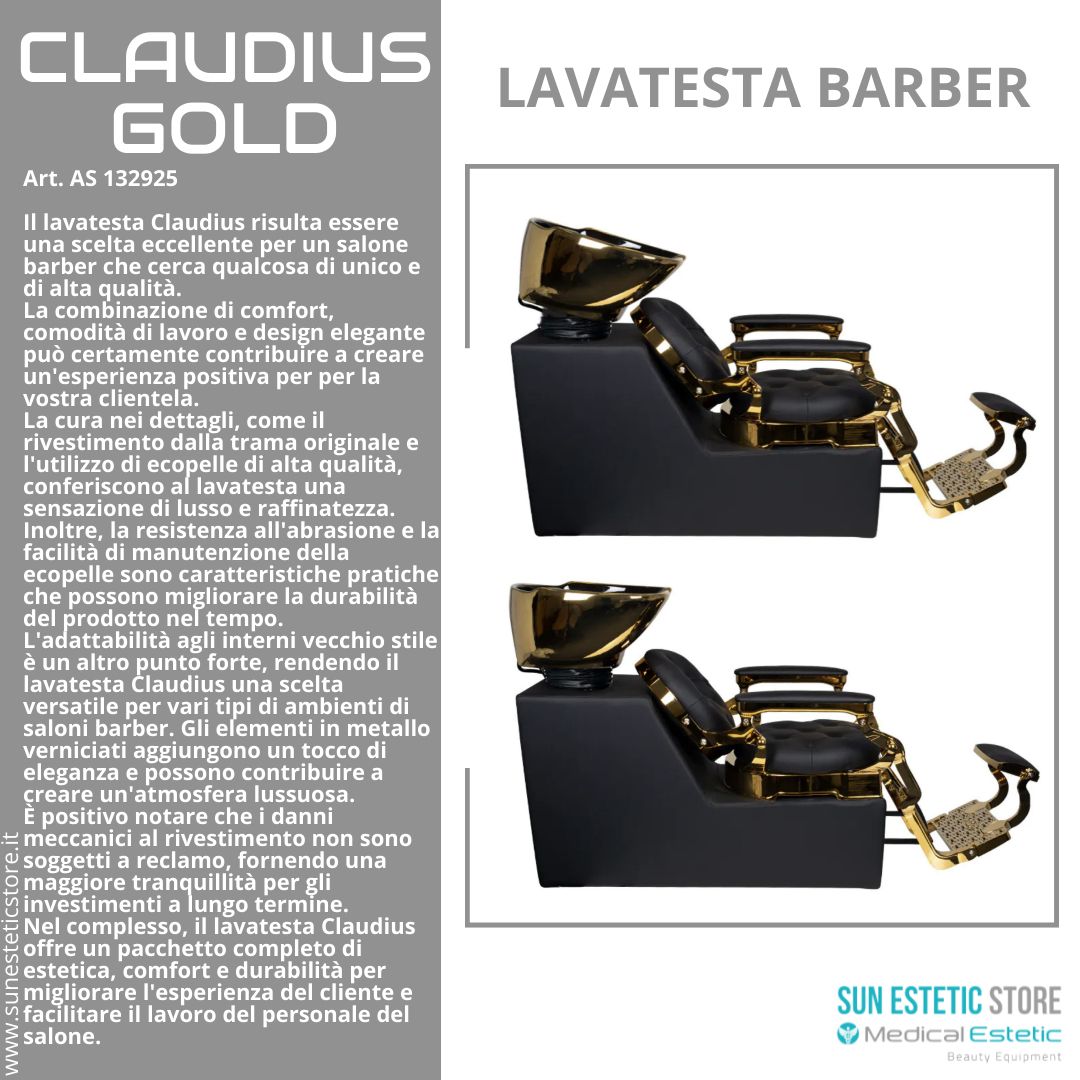 CLAUDIUS GOLD POLTRONA LAVATESTA MASCHILE BARBIERE PARRUCCHIERE BARBER SHOP