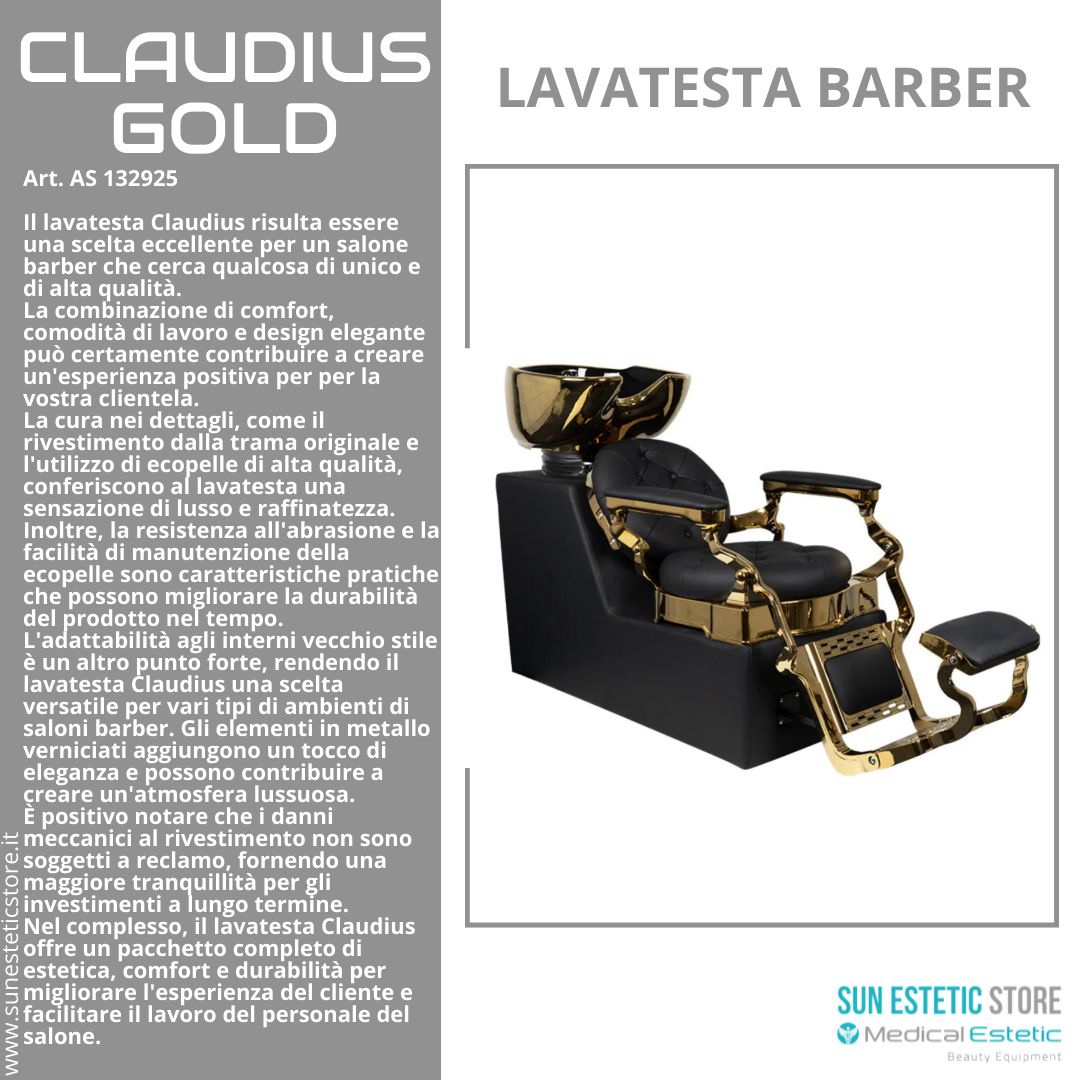 CLAUDIUS GOLD POLTRONA LAVATESTA MASCHILE BARBIERE PARRUCCHIERE BARBER SHOP