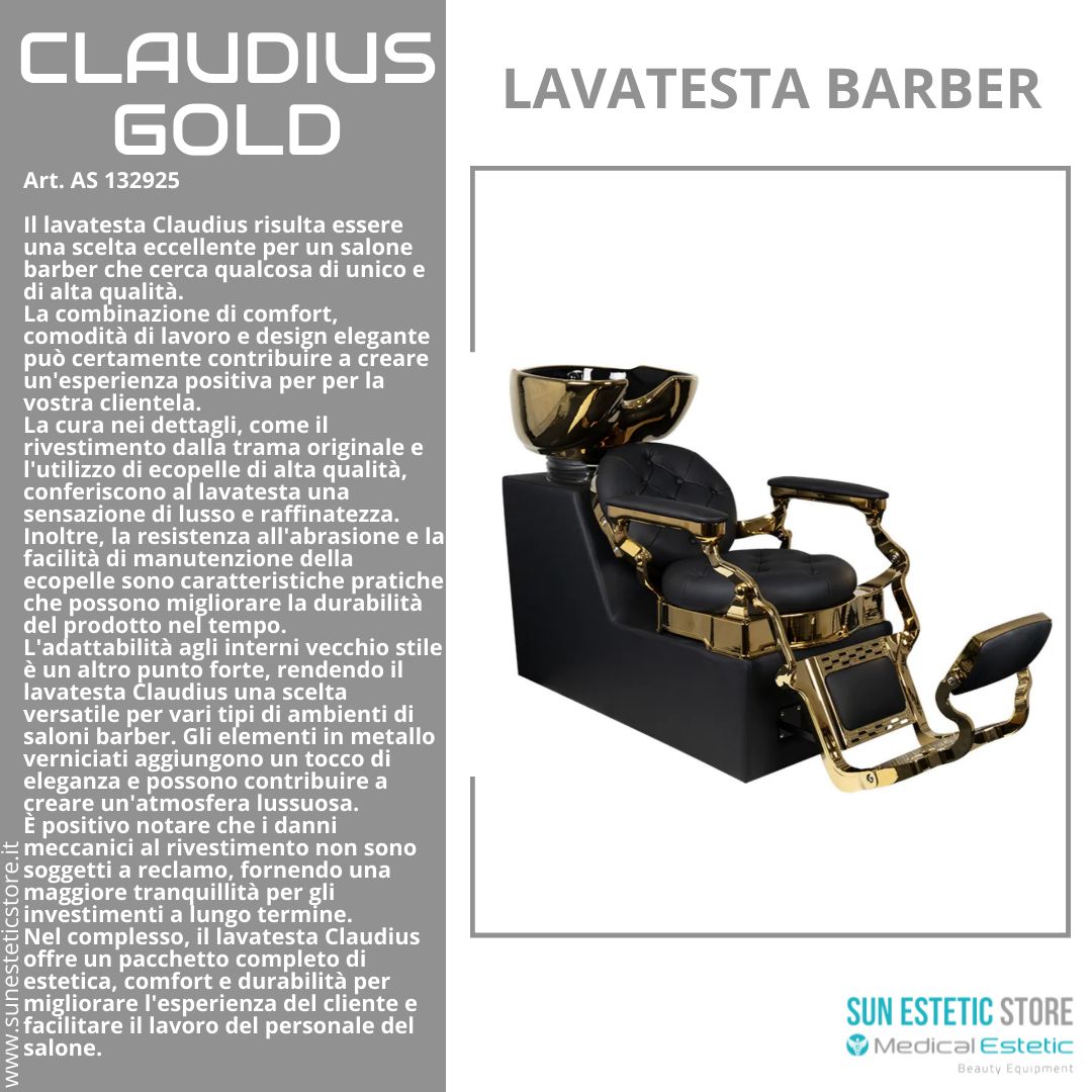 CLAUDIUS GOLD POLTRONA LAVATESTA MASCHILE BARBIERE PARRUCCHIERE BARBER SHOP