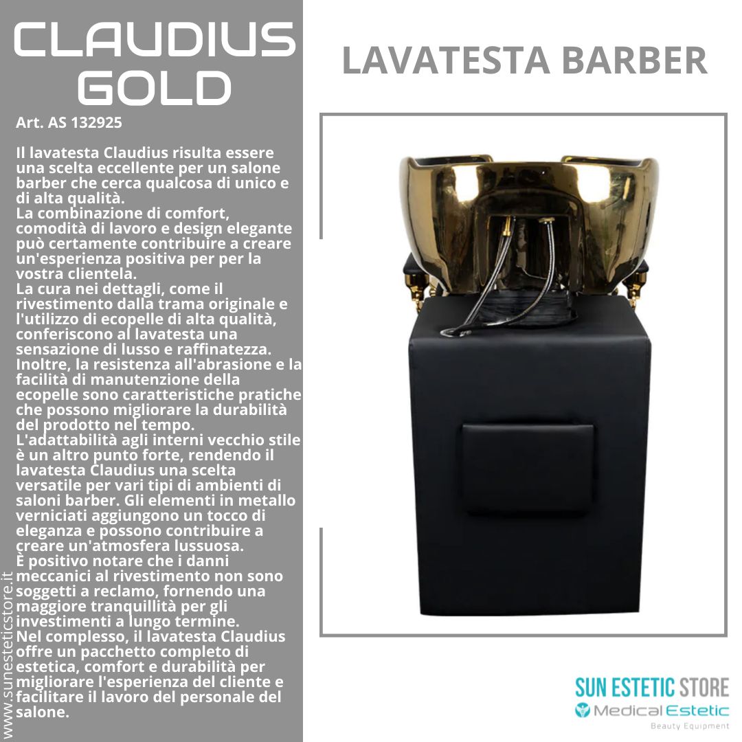 CLAUDIUS GOLD POLTRONA LAVATESTA MASCHILE BARBIERE PARRUCCHIERE BARBER SHOP