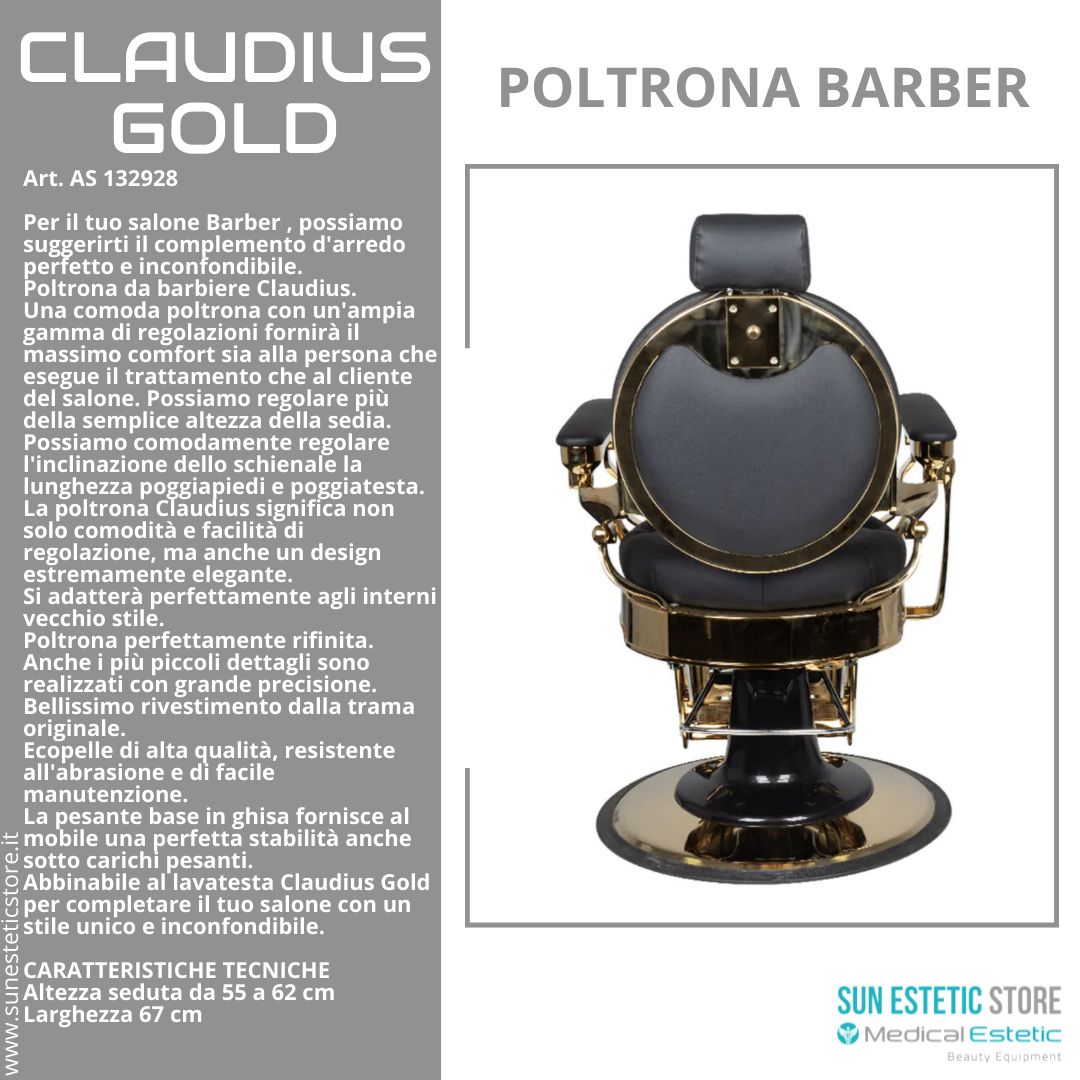 CLAUDIUS GOLD POLTRONA MASCHILE BARBIERE PARRUCCHIERE BARBER SHOP