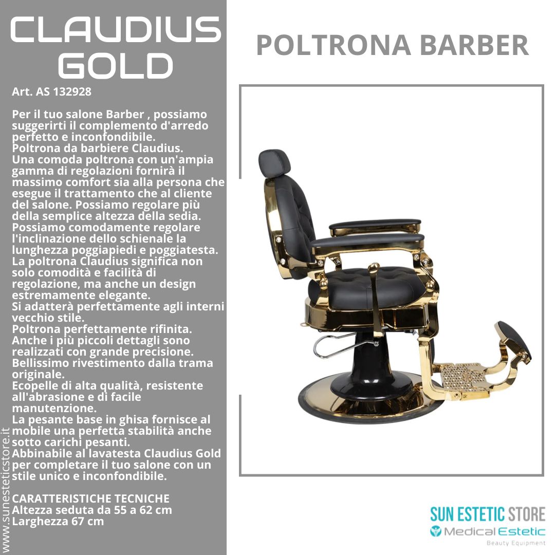 CLAUDIUS GOLD POLTRONA MASCHILE BARBIERE PARRUCCHIERE BARBER SHOP