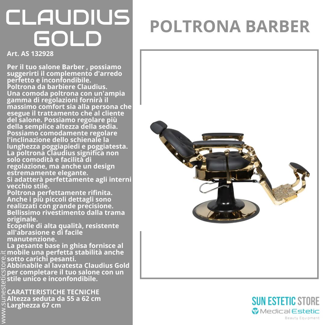 CLAUDIUS GOLD POLTRONA MASCHILE BARBIERE PARRUCCHIERE BARBER SHOP