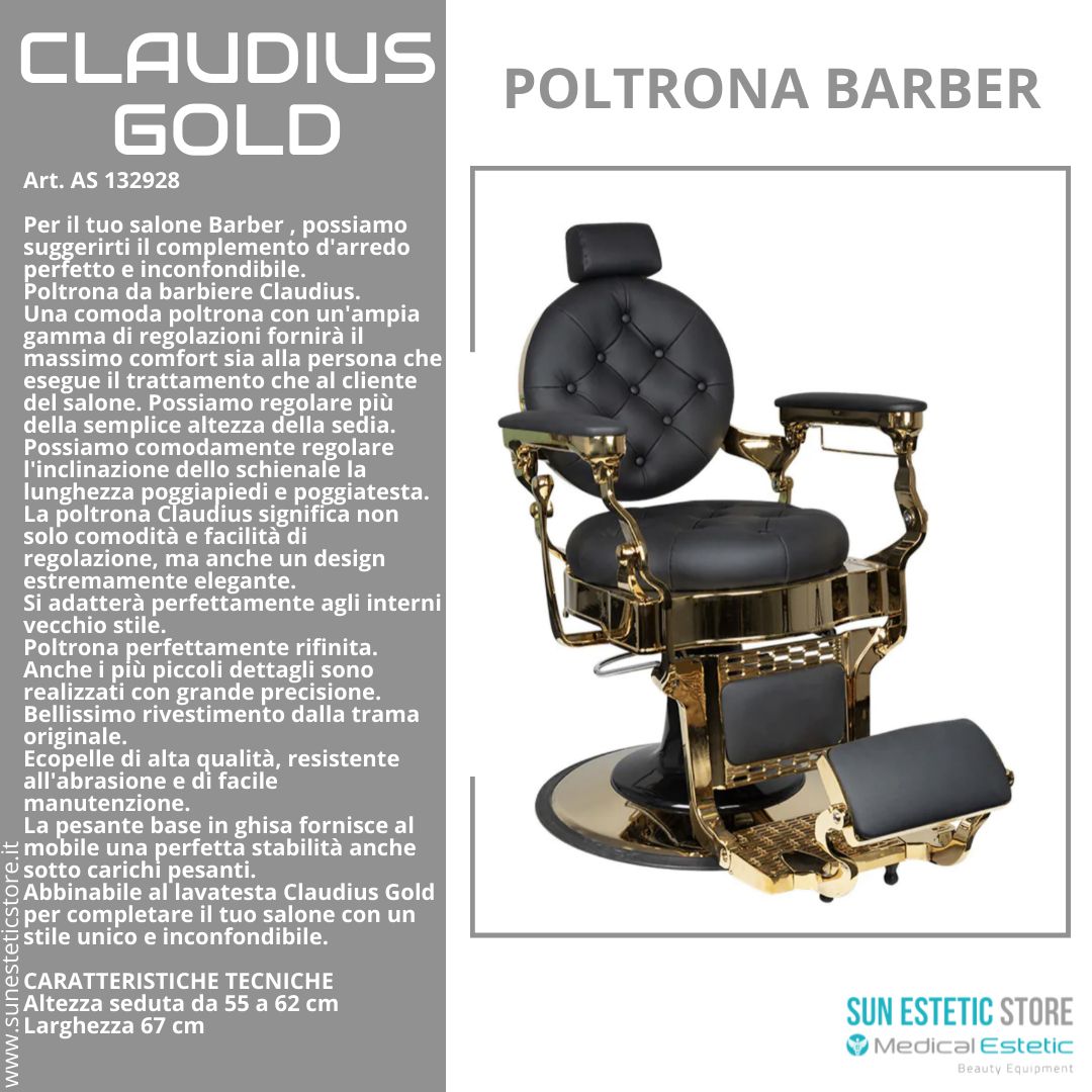 CLAUDIUS GOLD POLTRONA MASCHILE BARBIERE PARRUCCHIERE BARBER SHOP