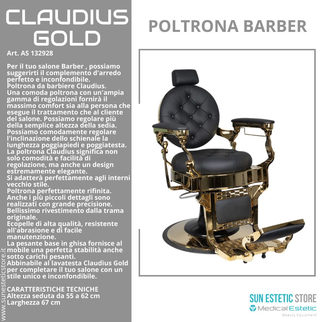 CLAUDIUS GOLD POLTRONA MASCHILE BARBIERE PARRUCCHIERE BARBER SHOP