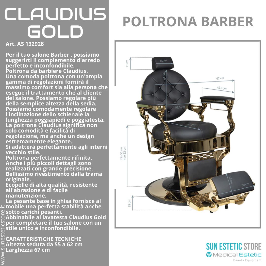 CLAUDIUS GOLD POLTRONA MASCHILE BARBIERE PARRUCCHIERE BARBER SHOP