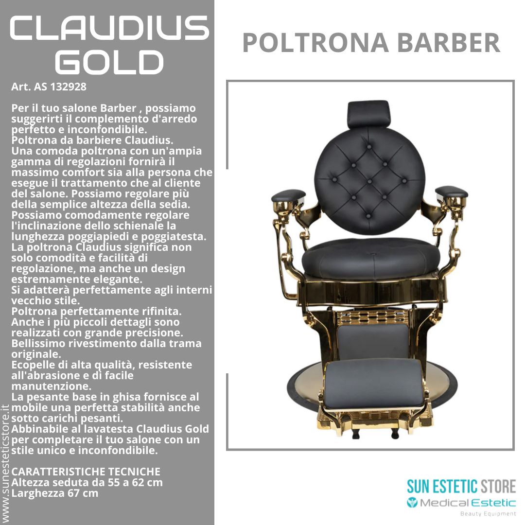 CLAUDIUS GOLD POLTRONA MASCHILE BARBIERE PARRUCCHIERE BARBER SHOP