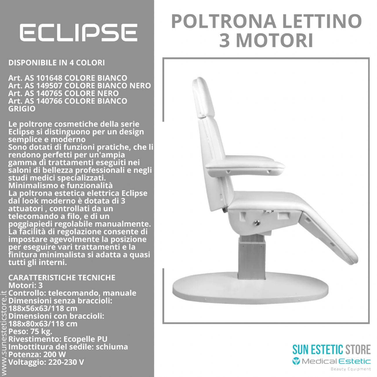 Eclipse poltrona lettino multifunzionale studio medico estetica  spa farmacia