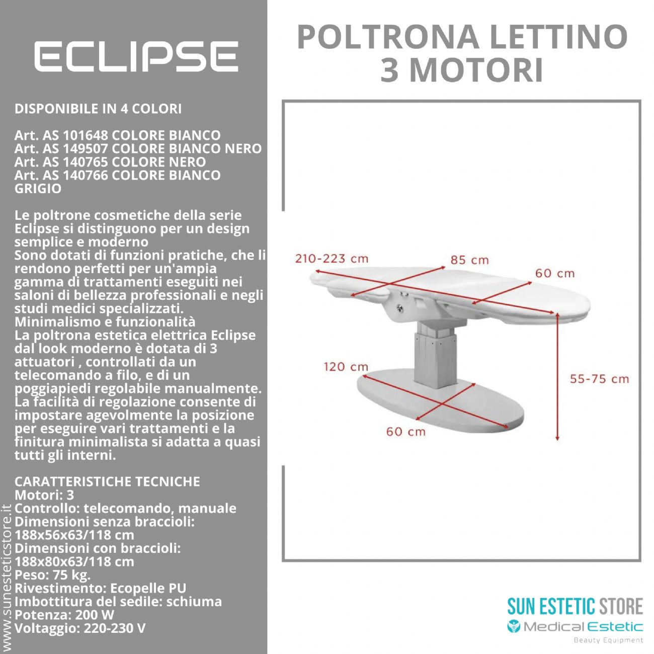 Eclipse poltrona lettino multifunzionale studio medico estetica  spa farmacia