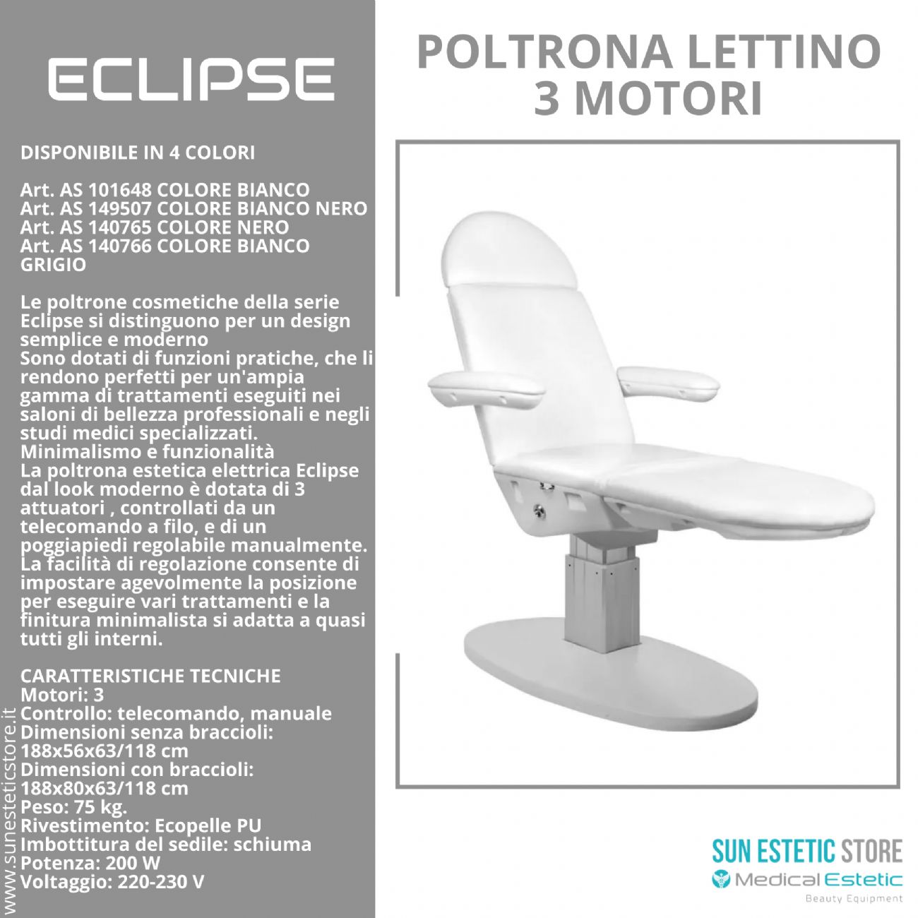 Eclipse poltrona lettino multifunzionale studio medico estetica  spa farmacia