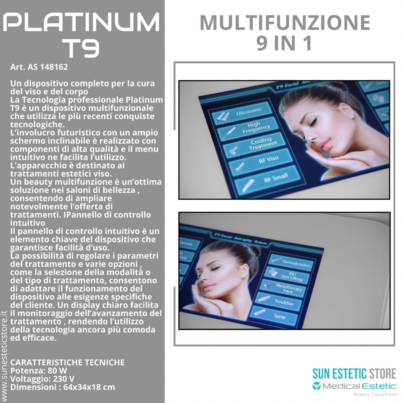 Platinum T9 multifunzione viso 9 tecnologie estetiche in una apparecchiatura