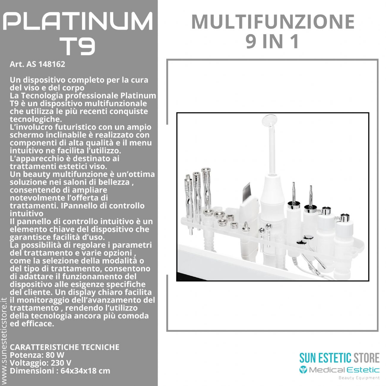 Platinum T9 multifunzione viso 9 tecnologie estetiche in una apparecchiatura