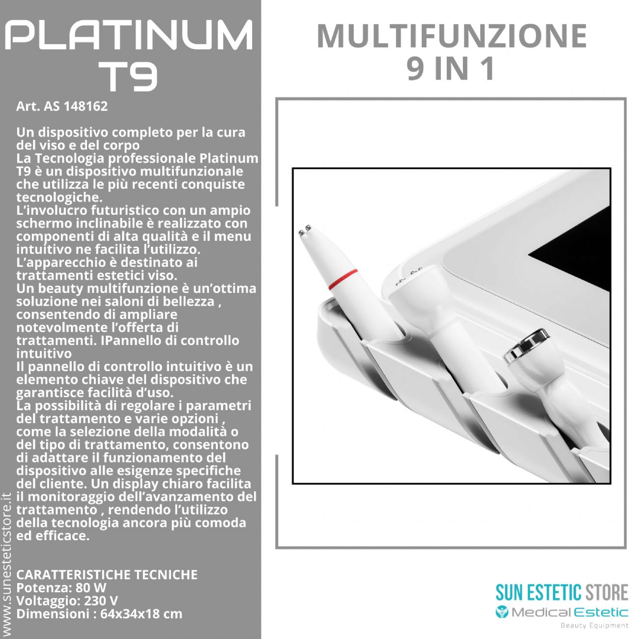 Platinum T9 multifunzione viso 9 tecnologie estetiche in una apparecchiatura