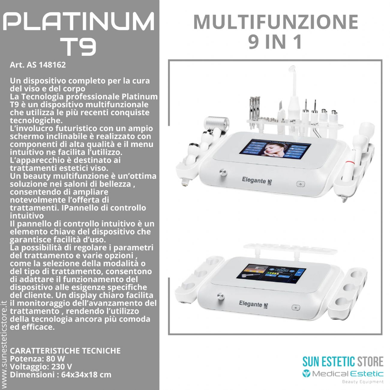 Platinum T9 multifunzione viso 9 tecnologie estetiche in una apparecchiatura