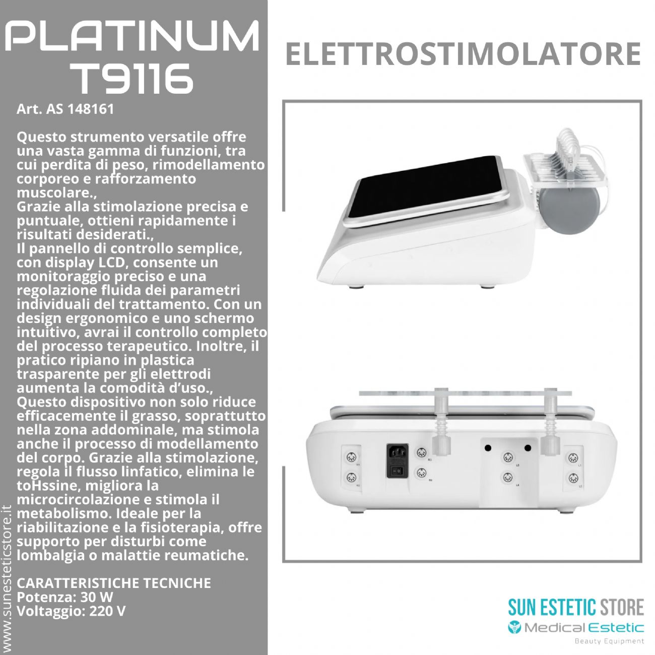 Platinum T9116 elettrostimolatore trattamenti dimagrimento tonificazione