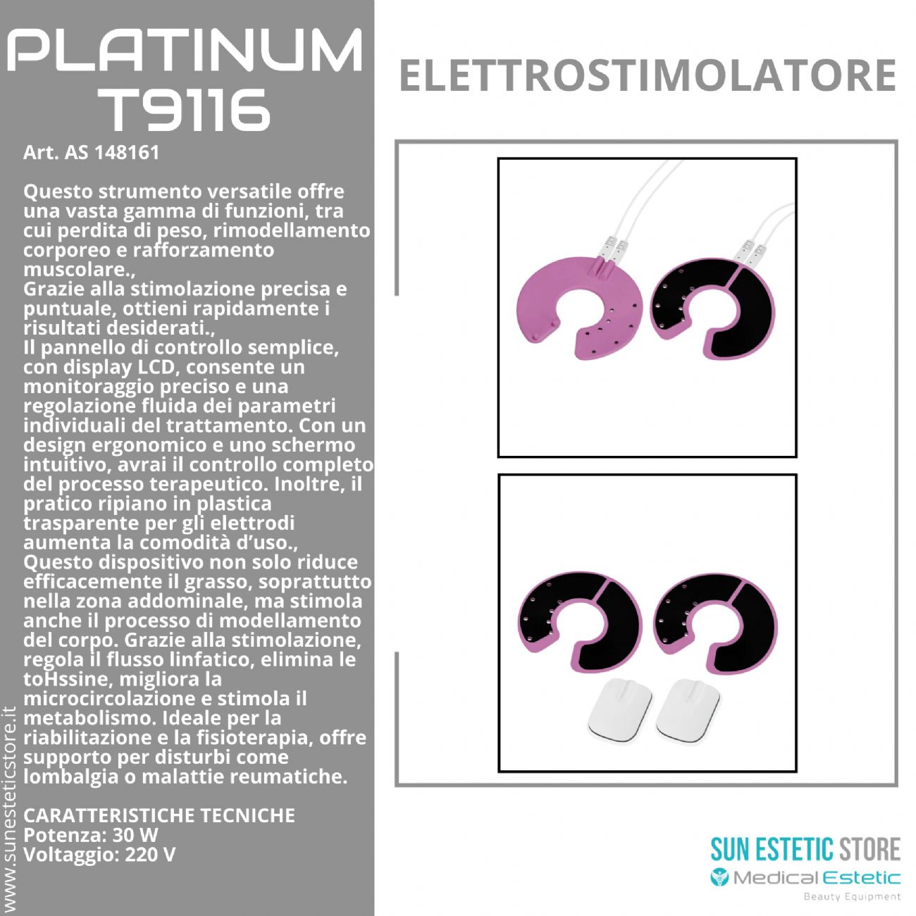 Platinum T9116 elettrostimolatore trattamenti dimagrimento tonificazione