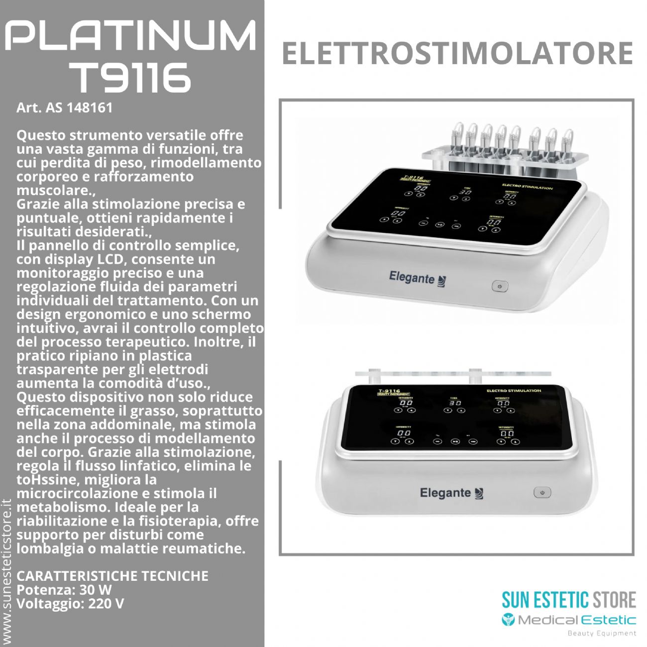 Platinum T9116 elettrostimolatore trattamenti dimagrimento tonificazione