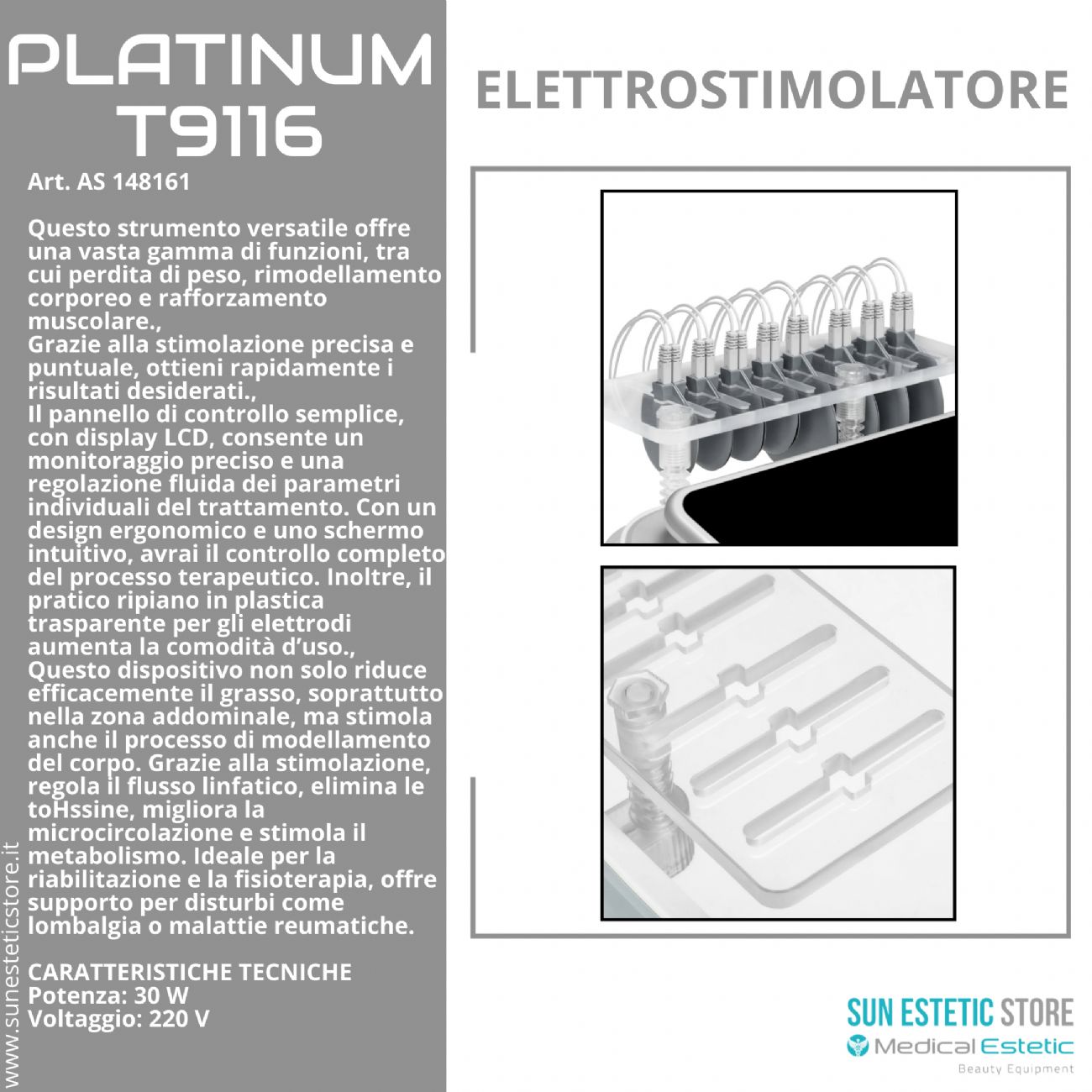 Platinum T9116 elettrostimolatore trattamenti dimagrimento tonificazione