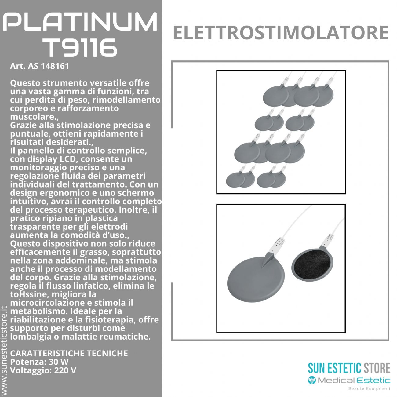 Platinum T9116 elettrostimolatore trattamenti dimagrimento tonificazione