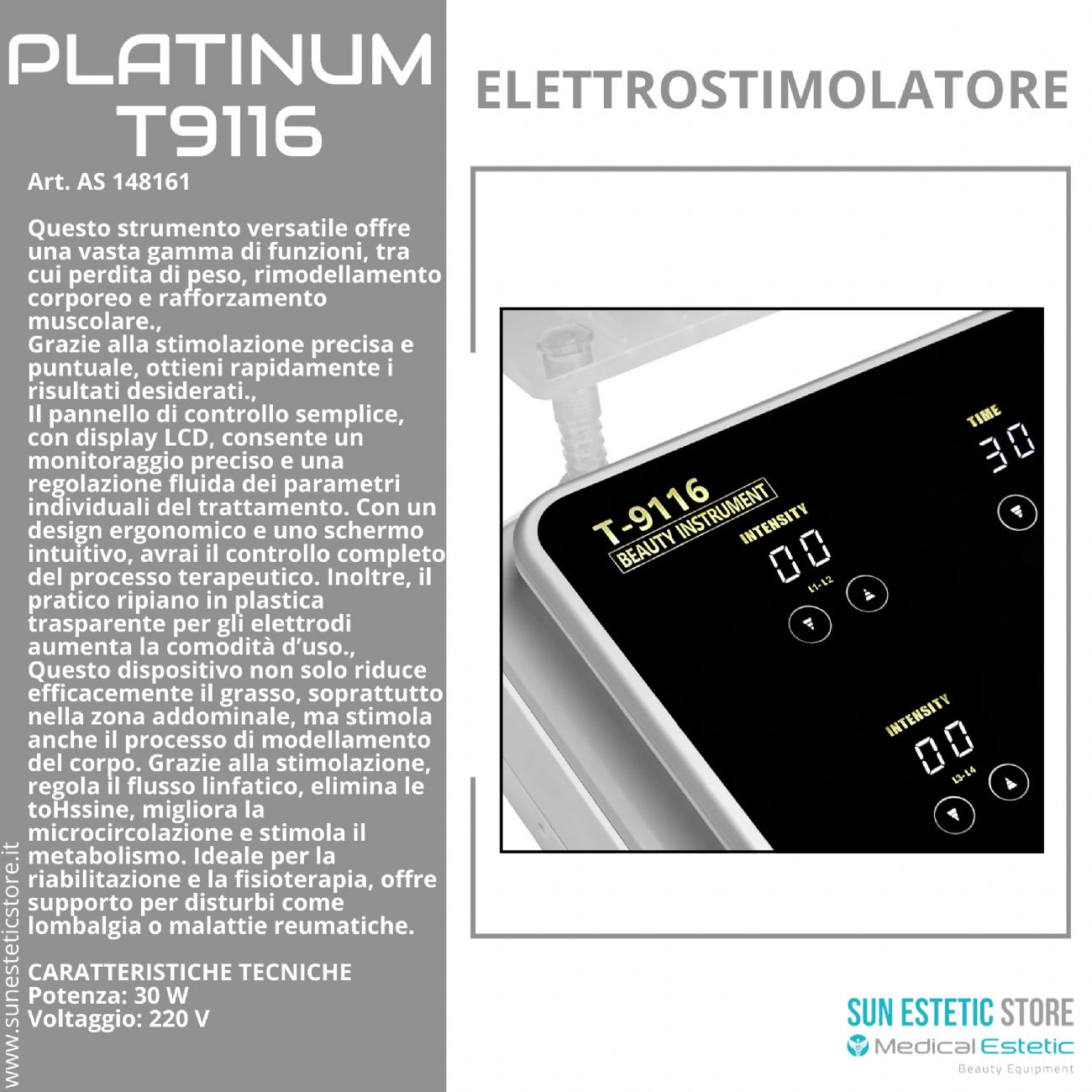 Platinum T9116 elettrostimolatore trattamenti dimagrimento tonificazione