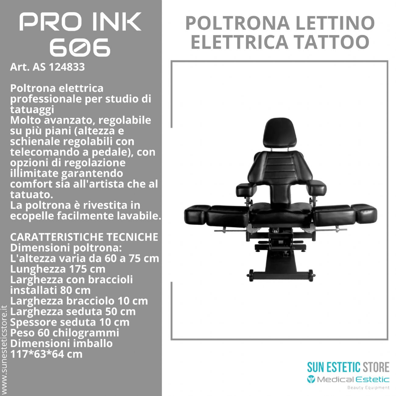 Pro Ink 606 poltrona lettino tattoo elettrica multifunzionale i tattuaggi