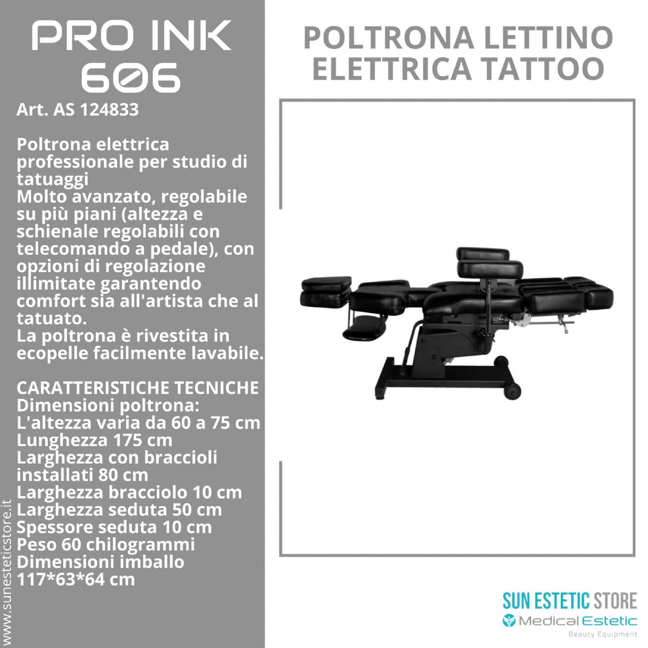 Pro Ink 606 poltrona lettino tattoo elettrica multifunzionale i tattuaggi