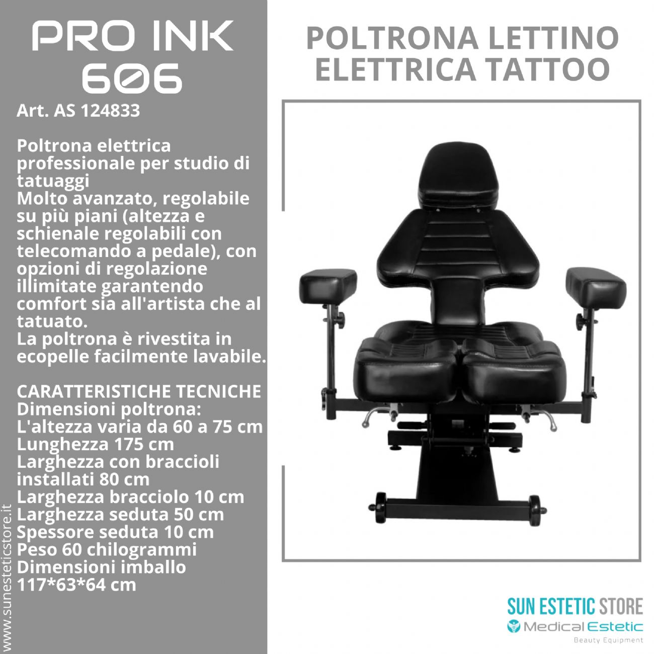 Pro Ink 606 poltrona lettino tattoo elettrica multifunzionale i tattuaggi