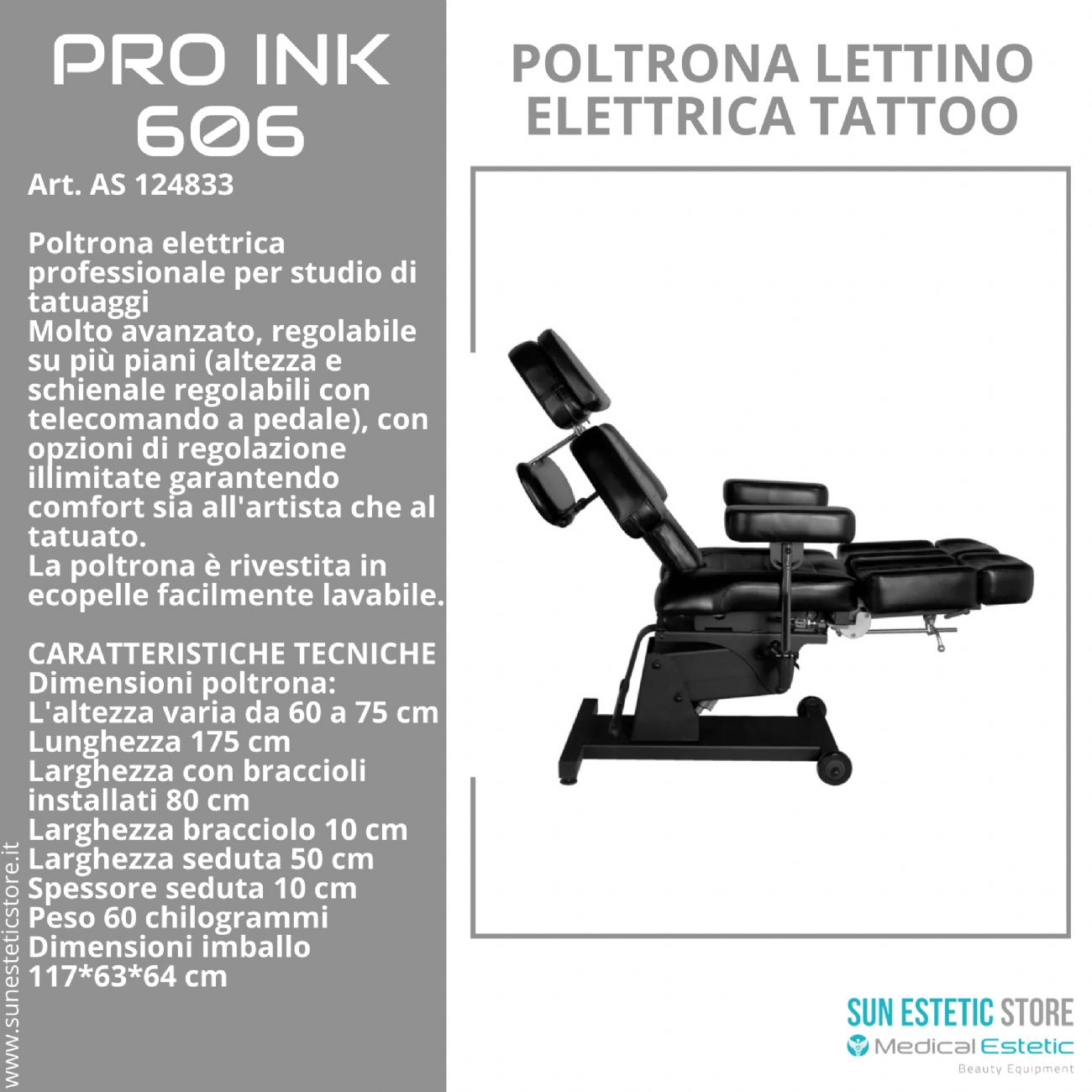 Pro Ink 606 poltrona lettino tattoo elettrica multifunzionale i tattuaggi