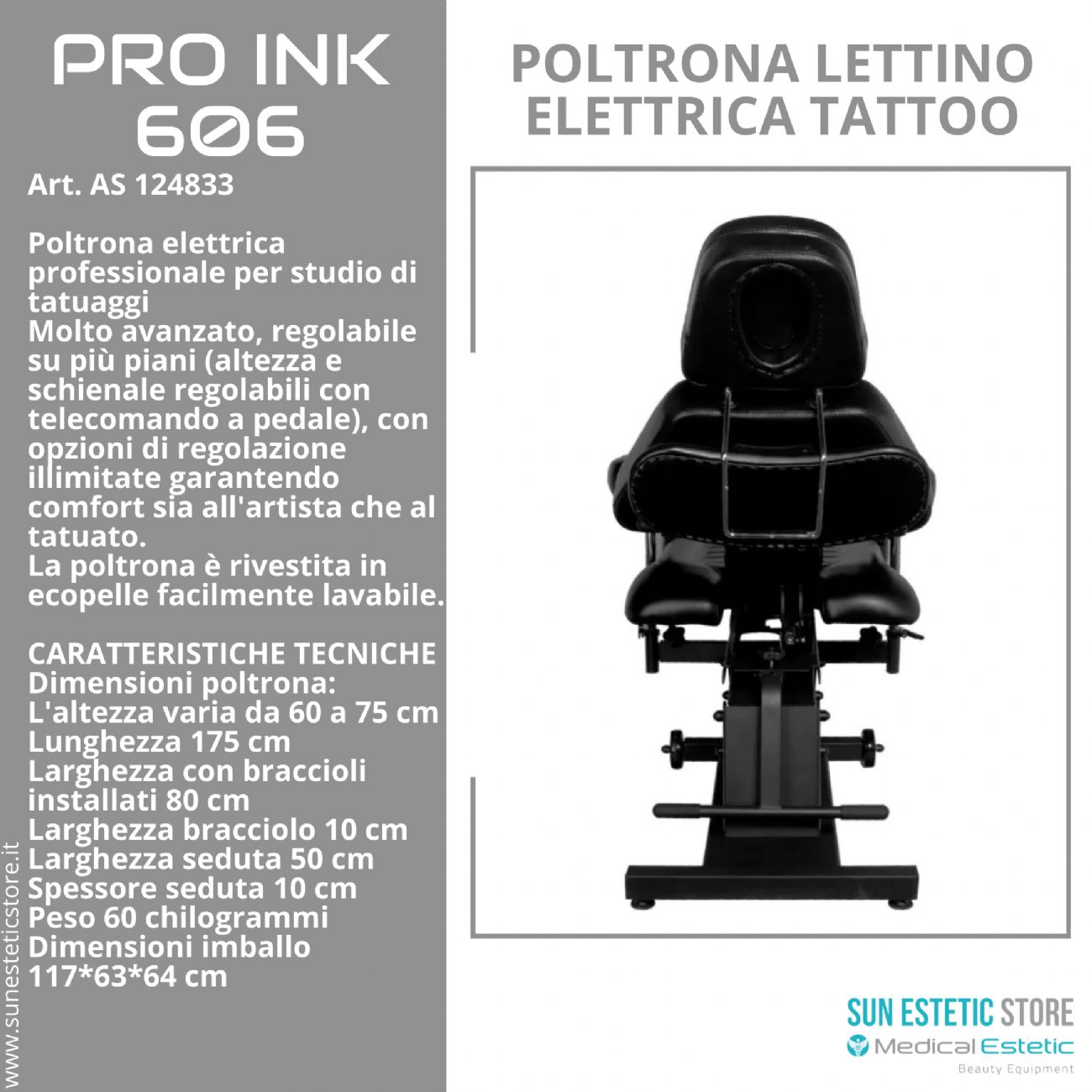 Pro Ink 606 poltrona lettino tattoo elettrica multifunzionale i tattuaggi