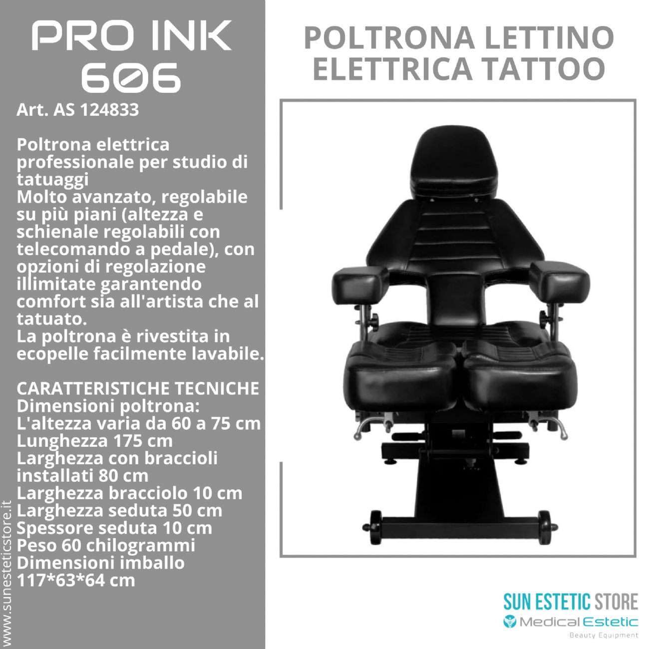 Pro Ink 606 poltrona lettino tattoo elettrica multifunzionale i tattuaggi