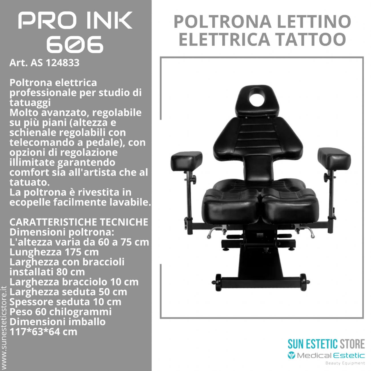 Pro Ink 606 poltrona lettino tattoo elettrica multifunzionale i tattuaggi