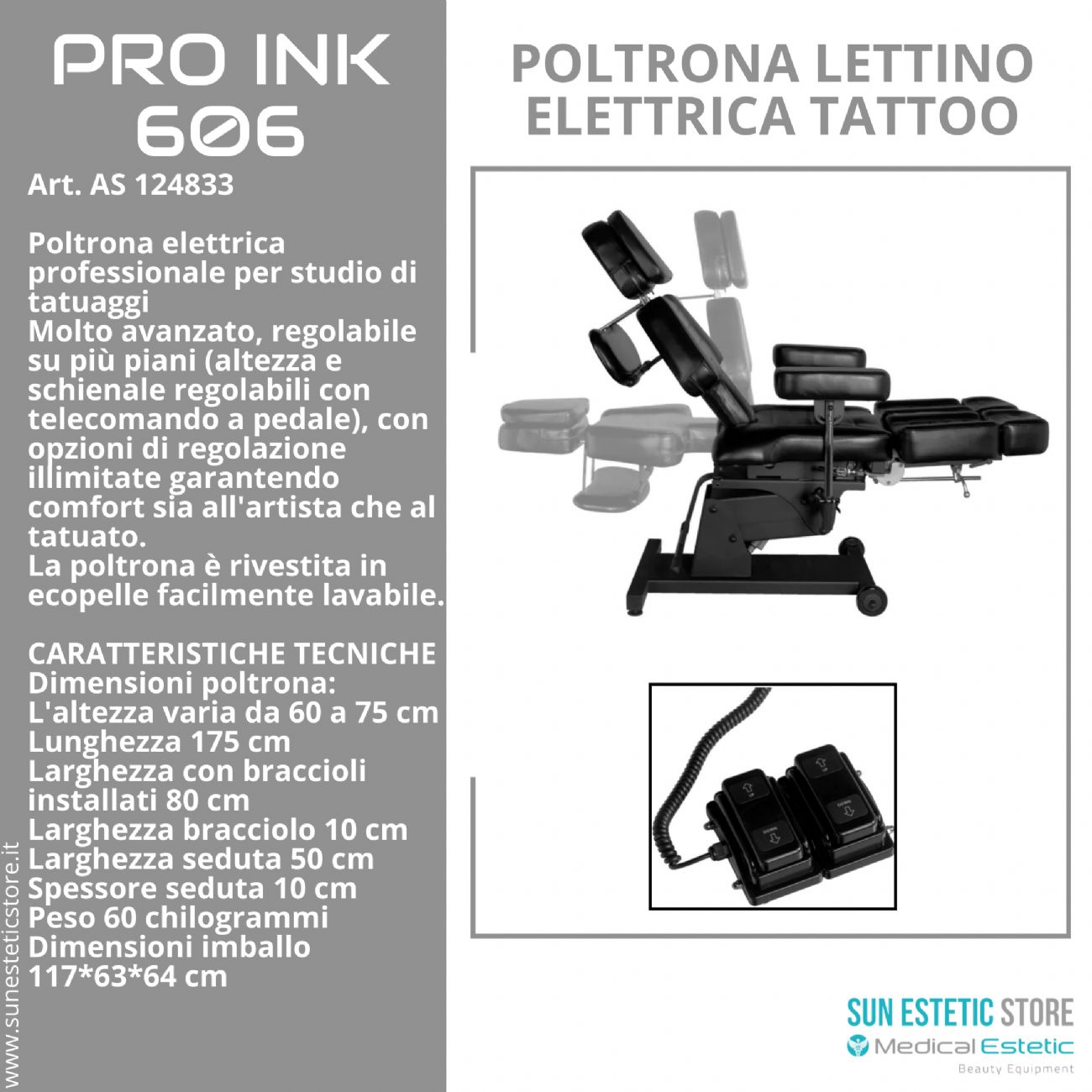 Pro Ink 606 poltrona lettino tattoo elettrica multifunzionale i tattuaggi