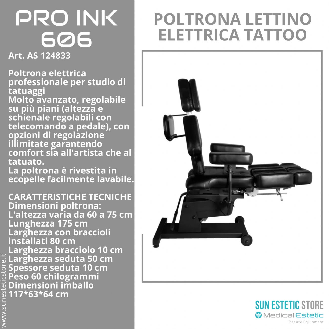 Pro Ink 606 poltrona lettino tattoo elettrica multifunzionale i tattuaggi