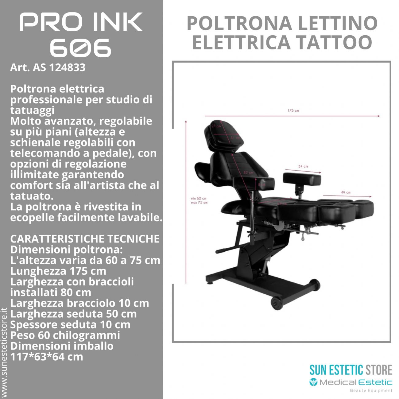 Pro Ink 606 poltrona lettino tattoo elettrica multifunzionale i tattuaggi