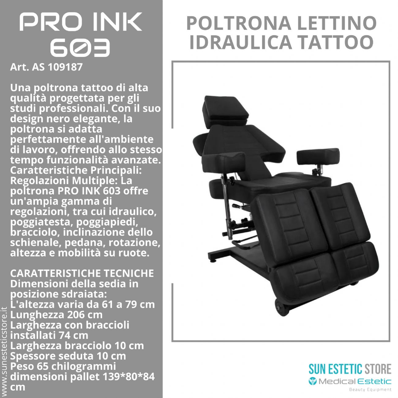 Pro Ink 603 poltrona lettino tattoo idraulica multifunzionale per tattuaggi