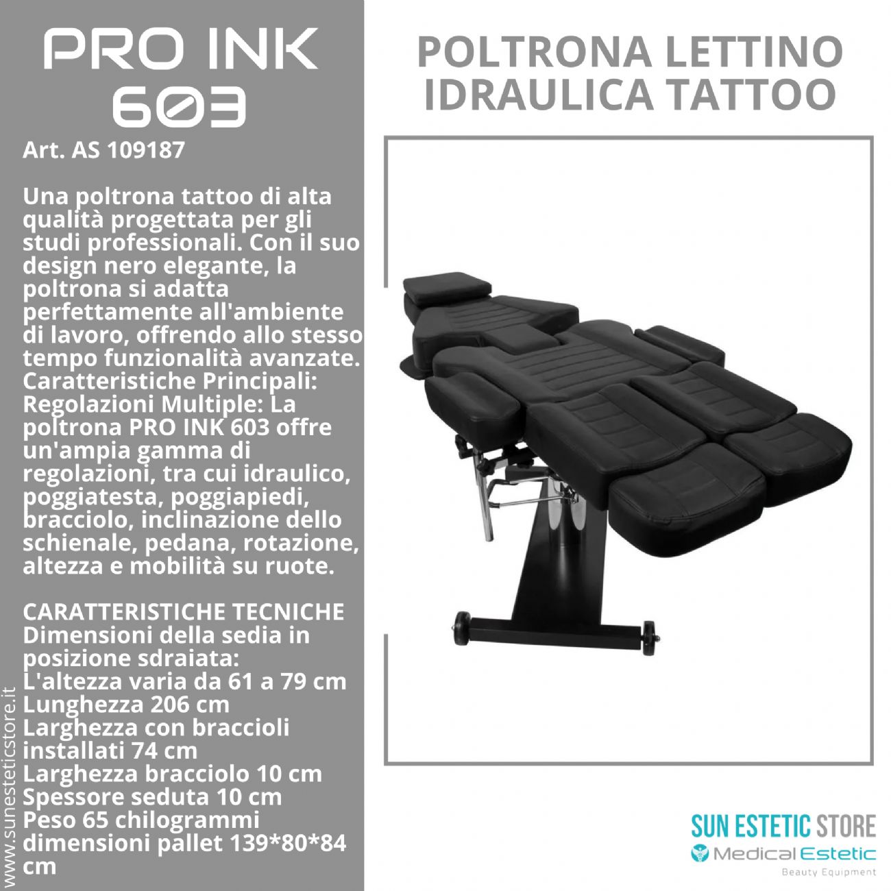 Pro Ink 603 poltrona lettino tattoo idraulica multifunzionale per tattuaggi