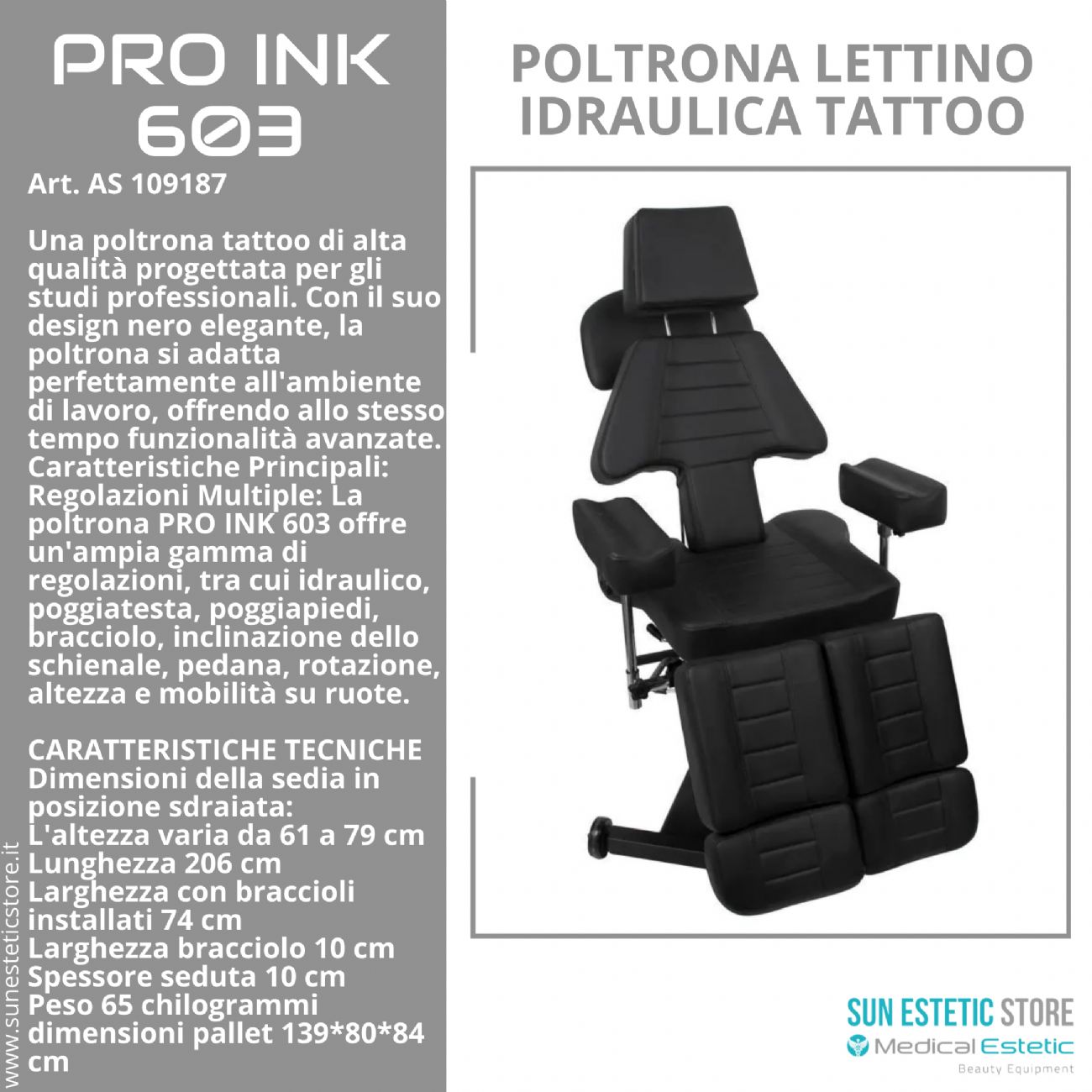 Pro Ink 603 poltrona lettino tattoo idraulica multifunzionale per tattuaggi