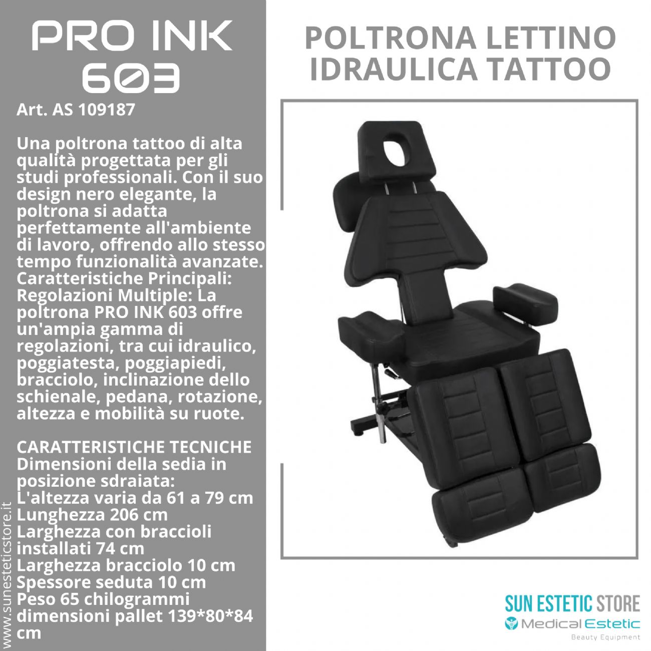 Pro Ink 603 poltrona lettino tattoo idraulica multifunzionale per tattuaggi