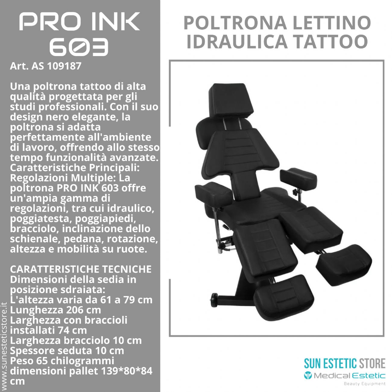 Pro Ink 603 poltrona lettino tattoo idraulica multifunzionale per tattuaggi