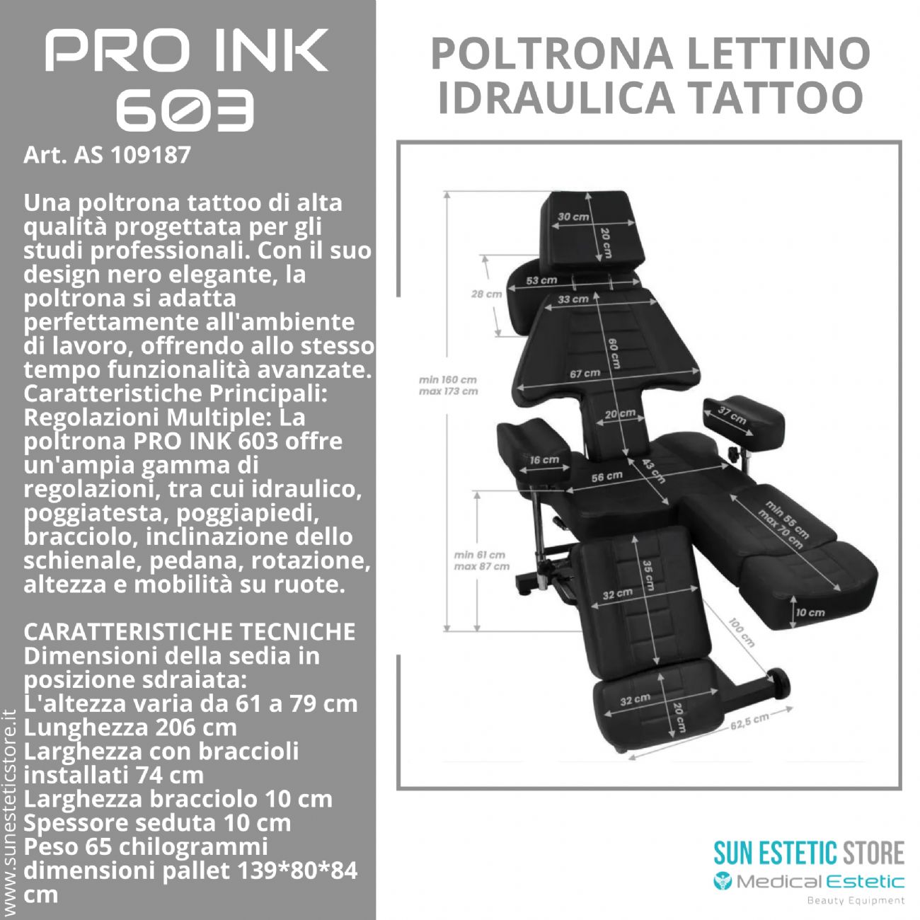 Pro Ink 603 poltrona lettino tattoo idraulica multifunzionale per tattuaggi