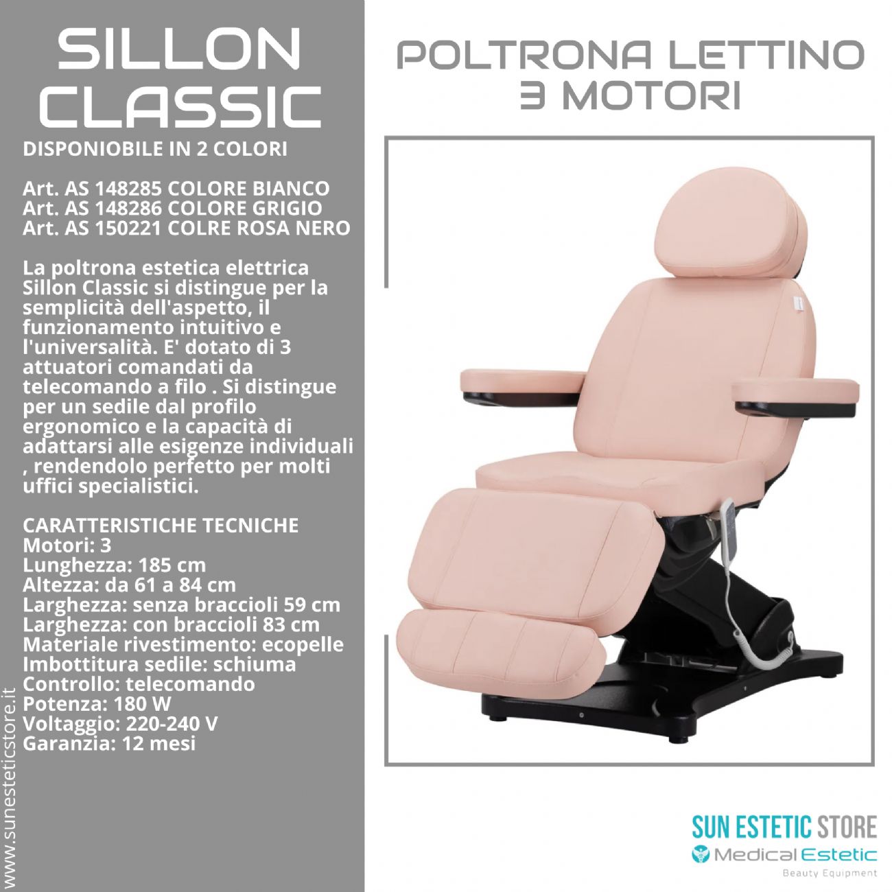 Sillon Classic poltrona lettino elettrica 3 motori estetica spa studio medico