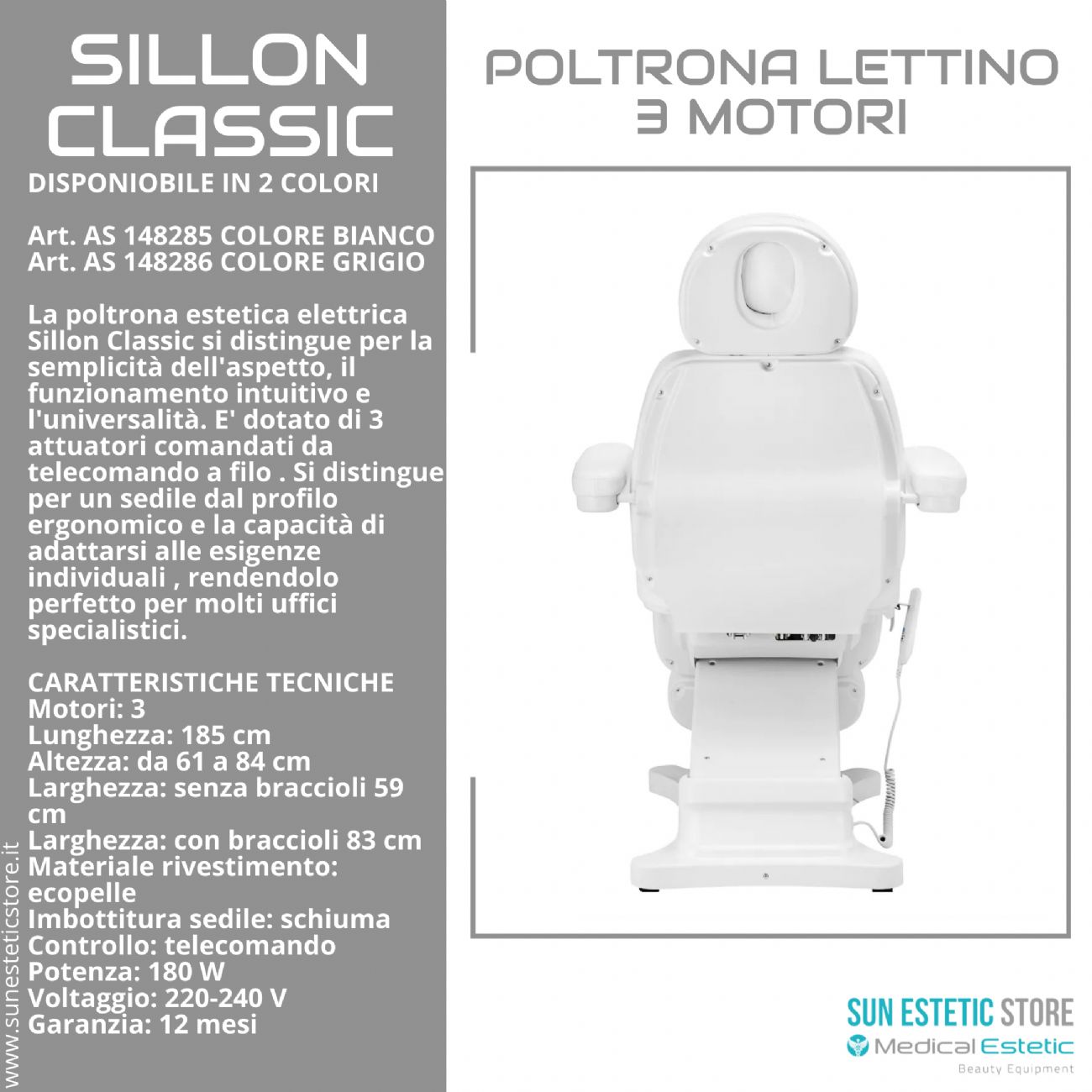 Sillon Classic poltrona lettino elettrica 3 motori estetica spa studio medico