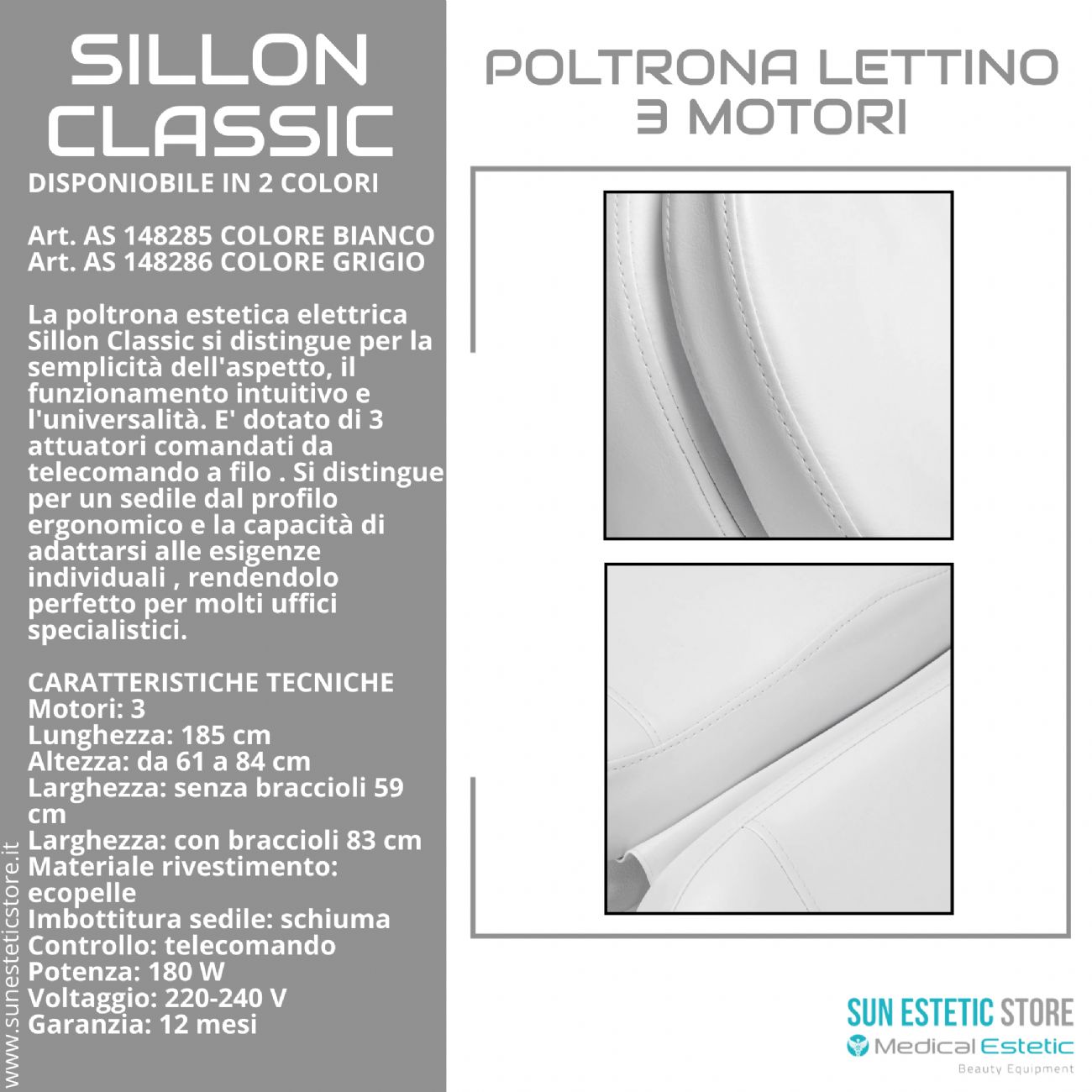 Sillon Classic poltrona lettino elettrica 3 motori estetica spa studio medico