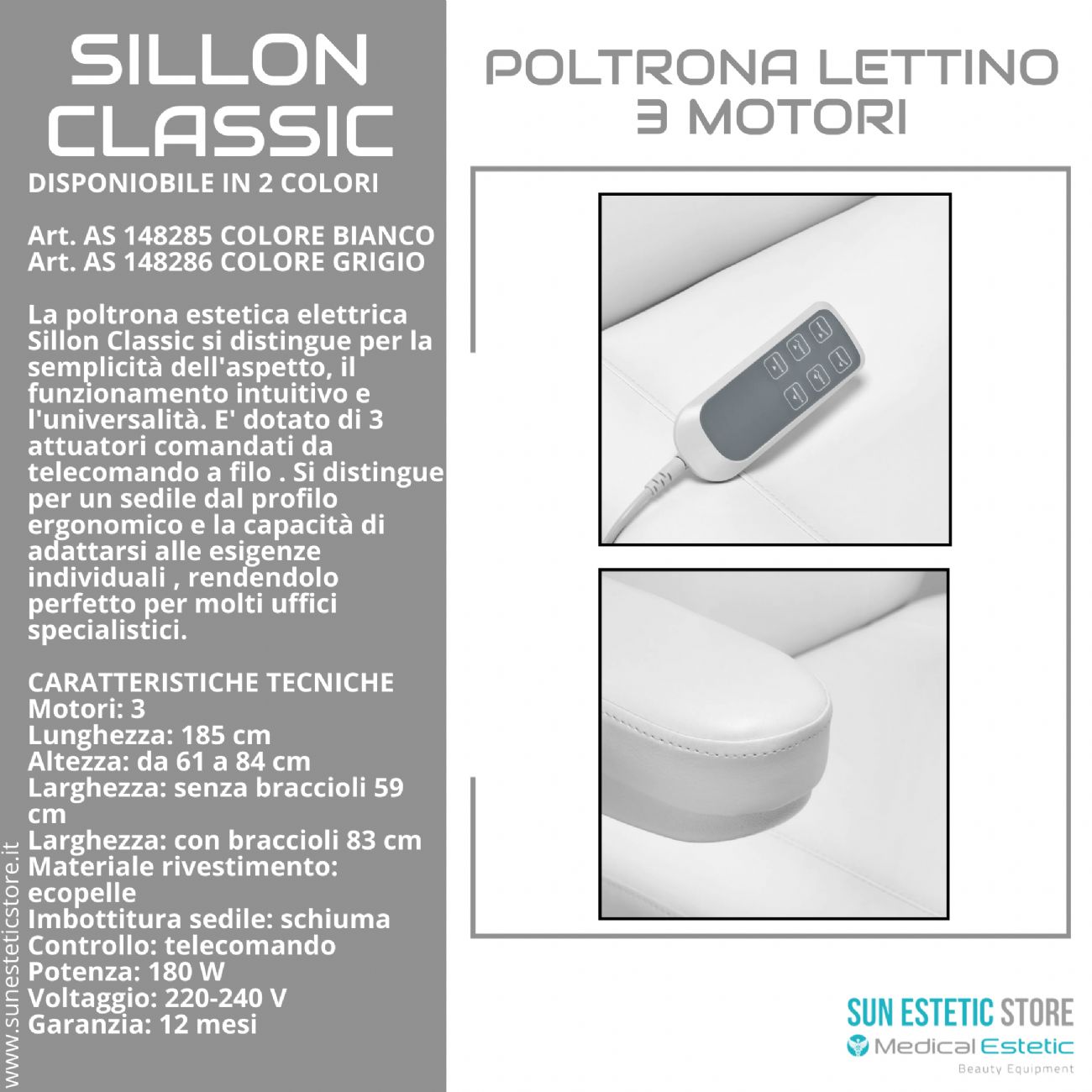 Sillon Classic poltrona lettino elettrica 3 motori estetica spa studio medico